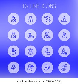Set Of 16 Job Outline Icons Set.Collection Of Designer, Teacher, Scientist And Other Elements.