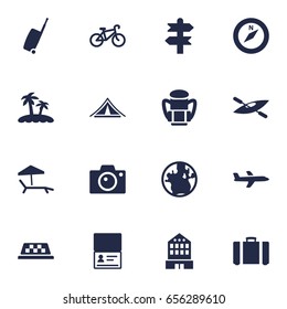 Set Of 16 Journey Icons Set.Collection Of Cab, Aircraft, Bike And Other Elements.
