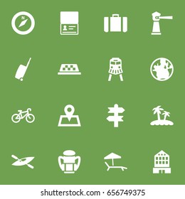 Set Of 16 Journey Icons Set.Collection Of Building, Bike, Canoe And Other Elements.