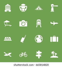 Set Of 16 Journey Icons Set.Collection Of Photo Apparatus, Aircraft, Arrows And Other Elements.