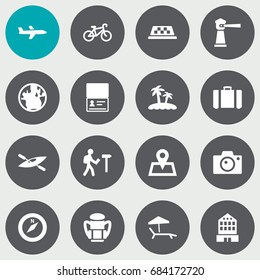 Set Of 16 Journey Icons Set.Collection Of Direction, Palm, Cab And Other Elements.