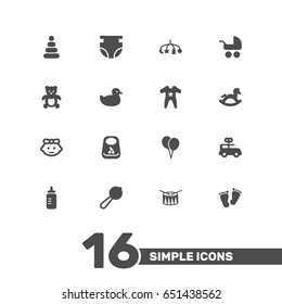 Set Of 16 Kid Icons Set.Collection Of Equine, Bus, Girl And Other Elements.