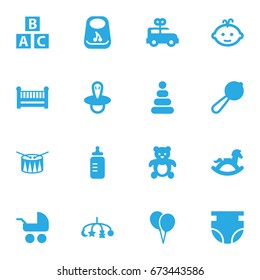 Set Of 16 Kid Icons Set.Collection Of Hangings, Milk, Equine And Other Elements.