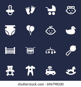 Set Of 16 Kid Icons Set.Collection Of Girl, Trace, Baby And Other Elements.