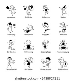 Set of 16 Kids Doodle Icons 
