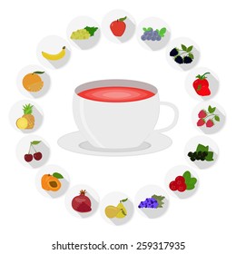 Set of 16 kinds of fruit and berry tea,  raspberry tea , strawberry tea,  banana tea, tea with berries, blueberry tea, tea with acai and Goji, tea and red Aronia tea with red and black currants