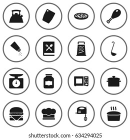 Set Of 16 Kitchen Icons Set.Collection Of Teapot, Electronic Oven, Poultry Foot And Other Elements.
