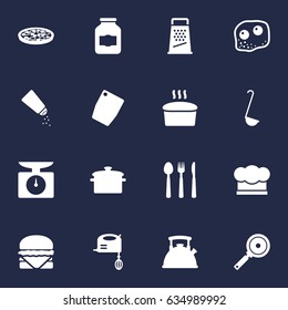 Set Of 16 Kitchen Icons Set.Collection Of Sandwich, Non-Stick, Saucepan Elements.