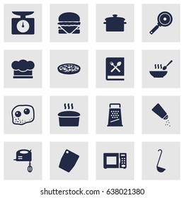 Set Of 16 Kitchen Icons Set.Collection Of Cooking Instruction, Cutting Surface, Kitchen Rasp And Other Elements.
