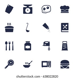 Set Of 16 Kitchen Icons Set.Collection Of Scoop, Blender, Loaf And Other Elements.