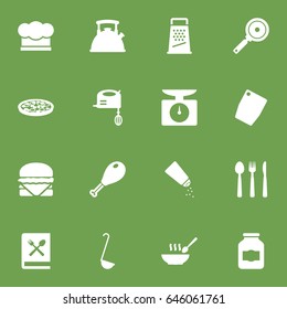 Set Of 16 Kitchen Icons Set.Collection Of Cutting Surface, Saltshaker, Kitchen Rasp And Other Elements.