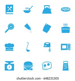 Set Of 16 Kitchen Icons Set.Collection Of Cooking Instruction, Teapot, Chef Cap And Other Elements.