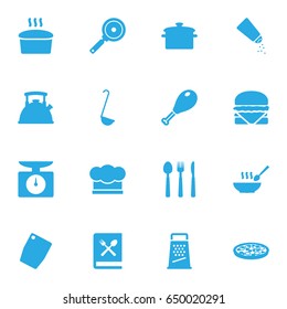 Set Of 16 Kitchen Icons Set.Collection Of Scoop, Saltshaker, Chef Cap And Other Elements.
