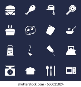 Set Of 16 Kitchen Icons Set.Collection Of Broth, Saucepan, Non-Stick And Other Elements.