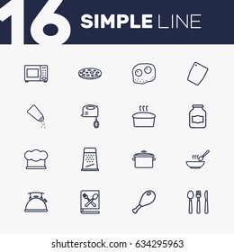 Set Of 16 Kitchen Outline Icons Set.Collection Of Bread, Jug, Cutlery And Other Elements.