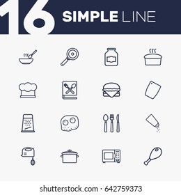 Set Of 16 Kitchen Outline Icons Set.Collection Of Salt, Hamburger, Hat And Other Elements.