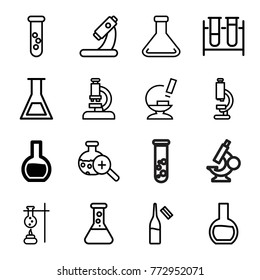 Set Of 16 Lab Outline Icons Such As Test Tube, Microscope, Ampoule