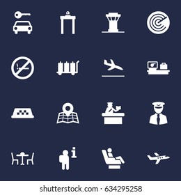 Set Of 16 Land Icons Set.Collection Of Air Traffic Controller, Data, Metal Detector And Other Elements.