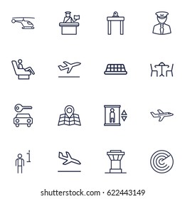 Set Of 16 Land Outline Icons Set.Collection Of Helicopter, Passport Controller, Sit And Other Elements.