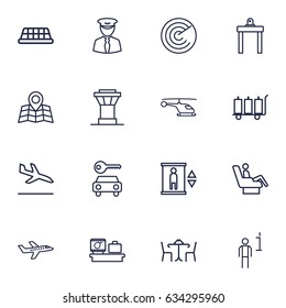 Set Of 16 Land Outline Icons Set.Collection Of Luggage Check, Helicopter, Map And Other Elements.