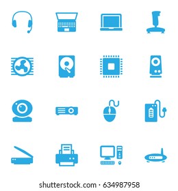 Set Of 16 Laptop Icons Set.Collection Of Fan, Photocopy, Laptop And Other Elements.