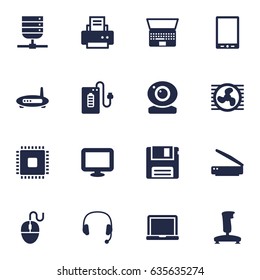 Set Of 16 Laptop Icons Set.Collection Of Supply, Record, Microprocessor And Other Elements.