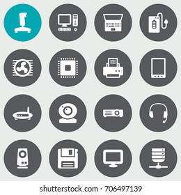 Set Of 16 Laptop Icons Set.Collection Of Diskette, Display, Notebook And Other Elements.