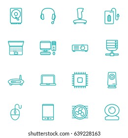 Set Of 16 Laptop Outline Icons Set.Collection Of Hdd, Notebook, Tablet And Other Elements.