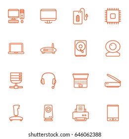 Set Of 16 Laptop Outline Icons Set.Collection Of Server, Web Cam, Modem And Other Elements.