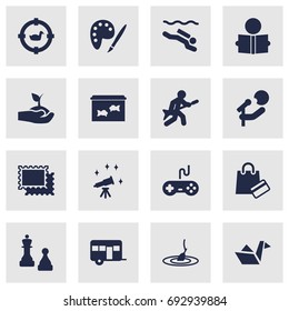 Set Of 16 Lifestyle Icons Set.Collection Of Drawing, Playing, Target And Other Elements.