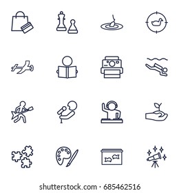 Set Of 16 Lifestyle Outline Icons Set.Collection Of Aeromodeling, Dj, Photography And Other Elements.