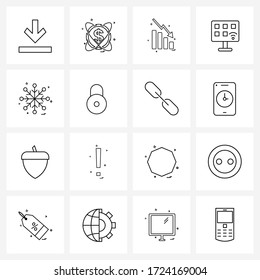 Set of 16 Line Icon Signs and Symbols of snow; wireless; graph; TV; apps Vector Illustration