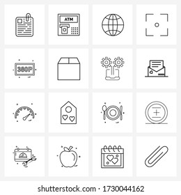 Set of 16 Line Icon Signs and Symbols of video player; p; world; circle; select Vector Illustration