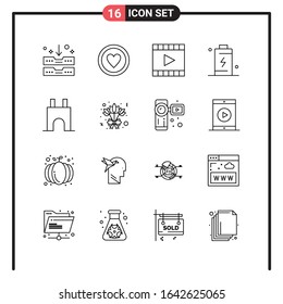 Set of 16 Line Style Icons for web and mobile. Outline Symbols for print. Line Icon Signs Isolated on White Background. 16 Icon Set.