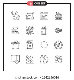 Set of 16 Line Style Icons for web and mobile. Outline Symbols for print. Line Icon Signs Isolated on White Background. 16 Icon Set.