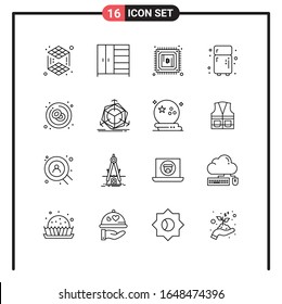 Set of 16 Line Style Icons for web and mobile. Outline Symbols for print. Line Icon Signs Isolated on White Background. 16 Icon Set.