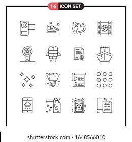 Set of 16 Line Style Icons for web and mobile. Outline Symbols for print. Line Icon Signs Isolated on White Background. 16 Icon Set.