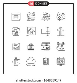 Set of 16 Line Style Icons for web and mobile. Outline Symbols for print. Line Icon Signs Isolated on White Background. 16 Icon Set.