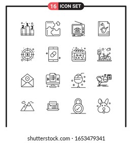 Set of 16 Line Style Icons for web and mobile. Outline Symbols for print. Line Icon Signs Isolated on White Background. 16 Icon Set.