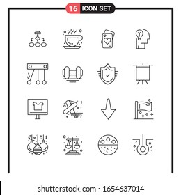 Conjunto de 16 iconos de estilo de línea para web y móvil. Símbolos de esquema para impresión. Señales de icono de línea aisladas en fondo blanco.16 Conjunto de iconos.