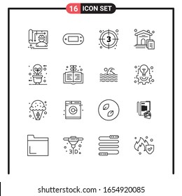 Set of 16 Line Style Icons for web and mobile. Outline Symbols for print. Line Icon Signs Isolated on White Background. 16 Icon Set.