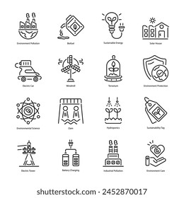 Set of 16 Linear Ecological Icons 

