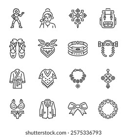 Set of 16 Linear Style Fashion Icons

