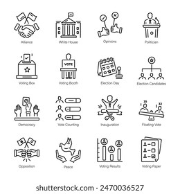 Set of 16 Linear Style US Elections Icons

