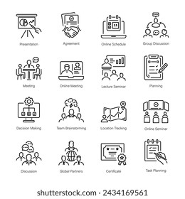 Conjunto de 16 iconos de seminario web lineal 

