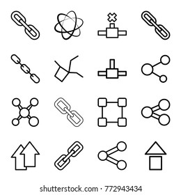 Set of 16 link outline icons such as chain, arrow up, share, network connection