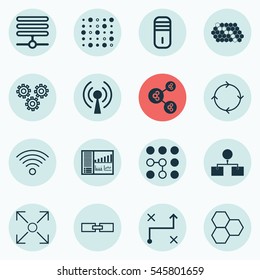 Set Of 16 Machine Learning Icons. Includes Solution, Information Base, Related Information And Other Symbols. Beautiful Design Elements.