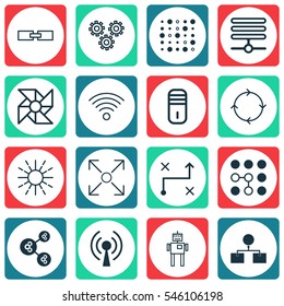 Set Of 16 Machine Learning Icons. Includes Information Base, Branching Program, Solution And Other Symbols. Beautiful Design Elements.