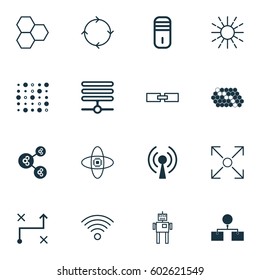 Set Of 16 Machine Learning Icons. Includes Related Information, Branching Program, Radio Waves And Other Symbols. Beautiful Design Elements.