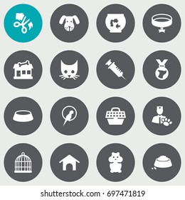 Set Of 16 Mammal Icons Set.Collection Of Scissor, Cat , Neckband Elements.